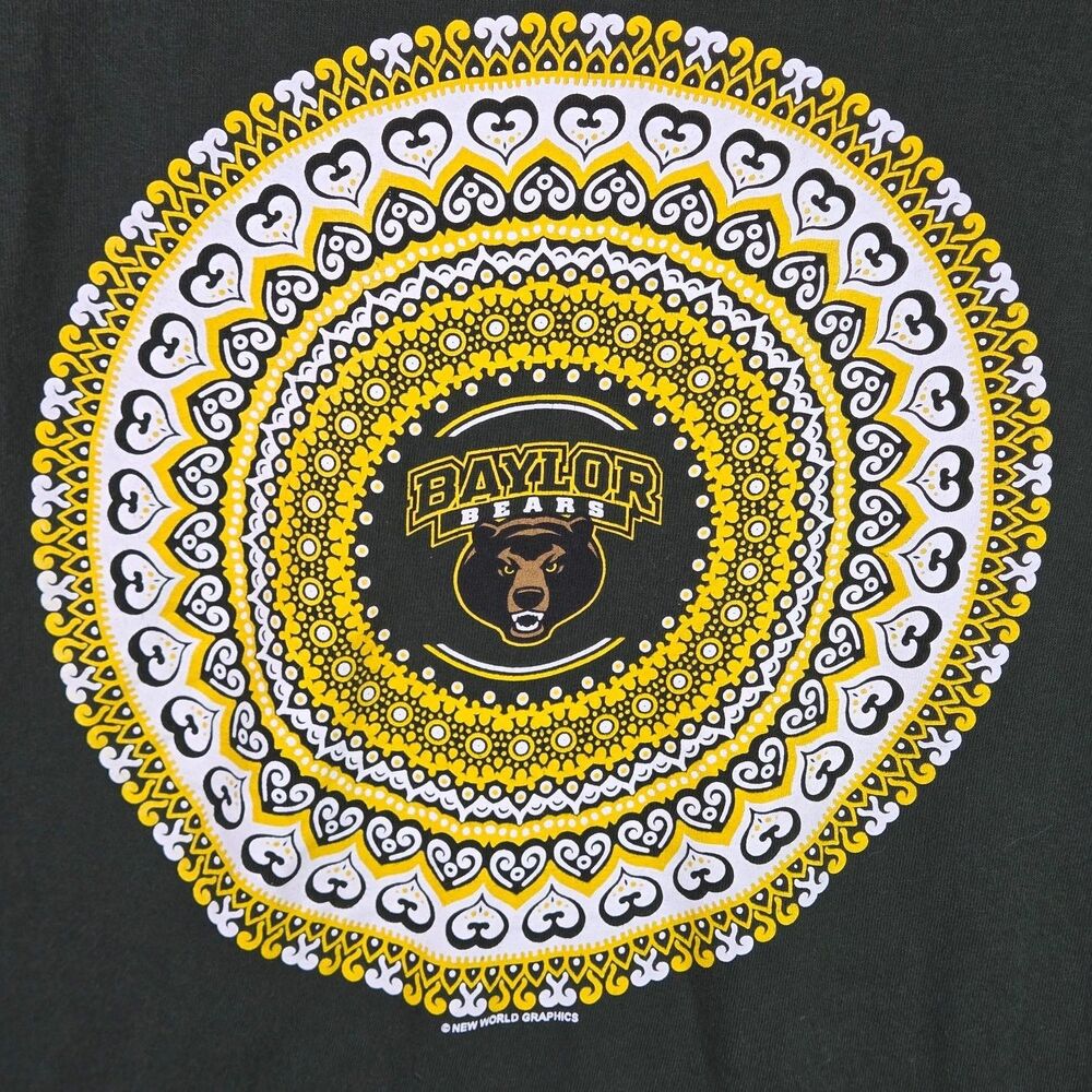 Gildan Baylor Bears T-Shirt Mens L Green Geometric Crew Neck Short Sleeve